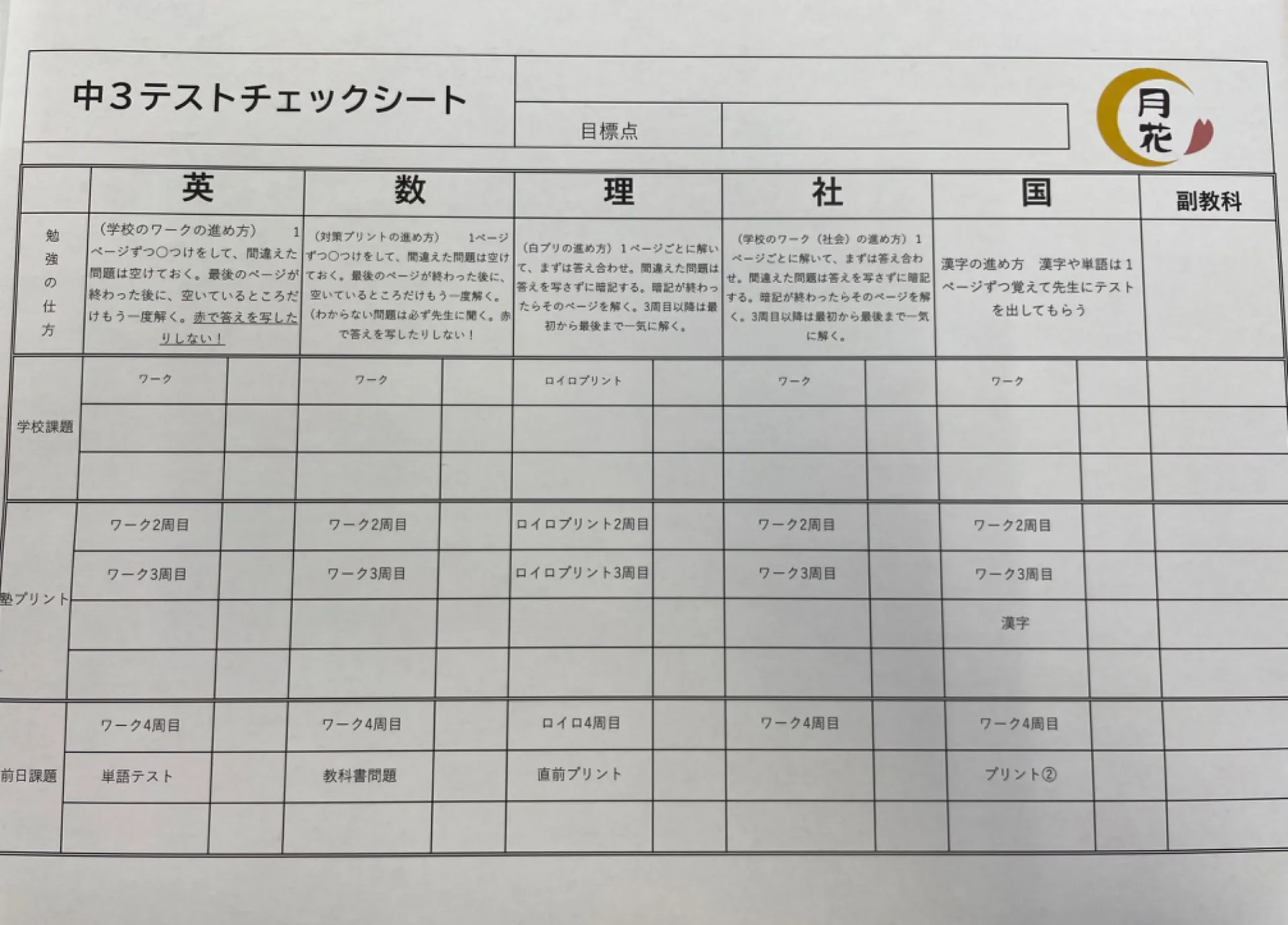 チェックシート(例)