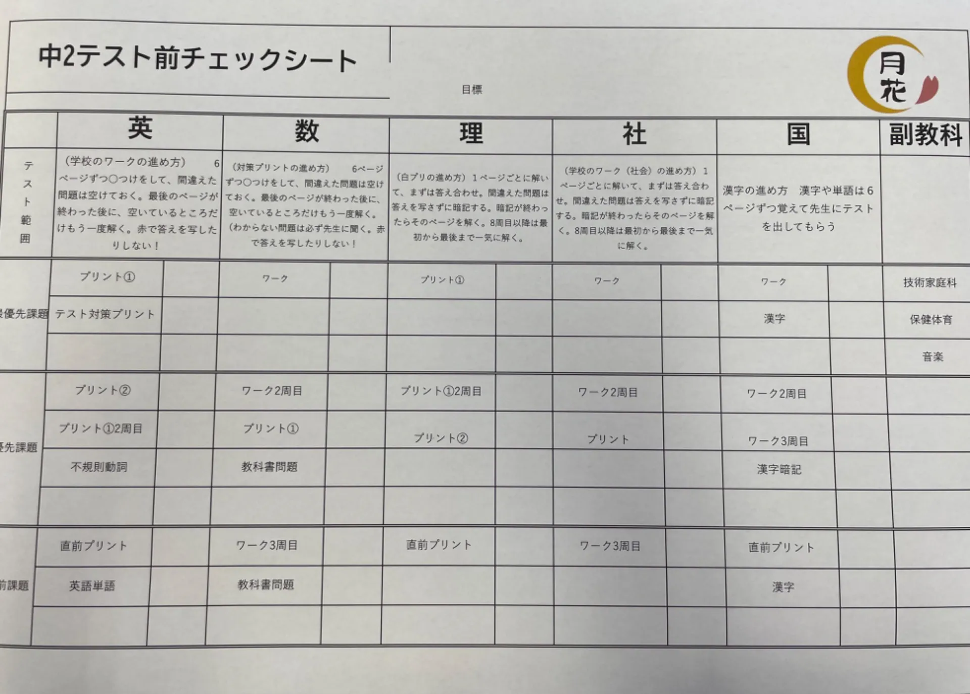 チェックシート(例)