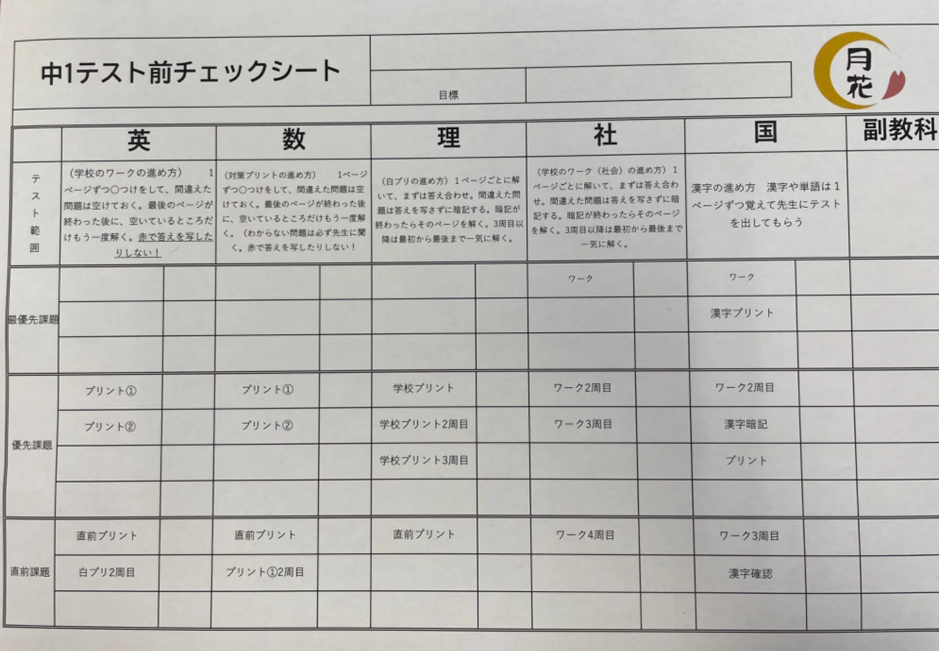 チェックシート(例)